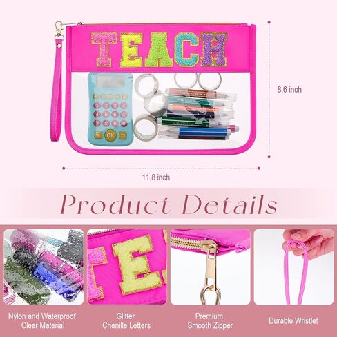 Kacctyen 6 Pcs Beach Bags Chenille Letter Clear Makeup Bag with Zipper Waterproof Cosmetic Toiletry Pouch with Handle Gym Travel Summer Gifts for Women Girls (Pink Mix,Beach) in Kuwait