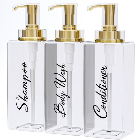 Akalin Refillable Shampoo and Conditioner Bottles, 16oz White and Gold Soap Dispenser Bathroom, Shampoo and Conditioner Dispenser for Bathroom Lotion Body Wash Massage Oils (White) in Saudi Arabia