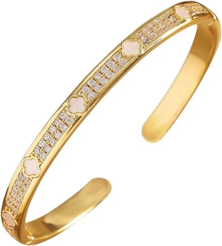 Gold Cuff Bangle Bracelet for Women Personalized Cubic Zirconia Open Bracelets Adjustable Oval Crystal Bangles Bracelets for Her in Saudi Arabia