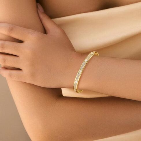Gold Cuff Bangle Bracelet for Women Personalized Cubic Zirconia Open Bracelets Adjustable Oval Crystal Bangles Bracelets for Her in Saudi Arabia