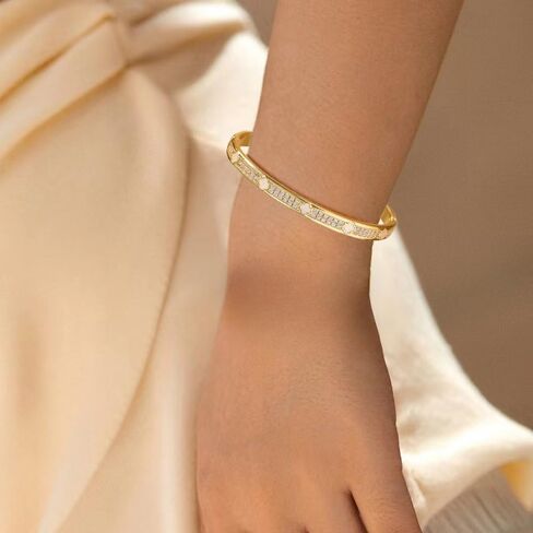 Gold Cuff Bangle Bracelet for Women Personalized Cubic Zirconia Open Bracelets Adjustable Oval Crystal Bangles Bracelets for Her in Saudi Arabia