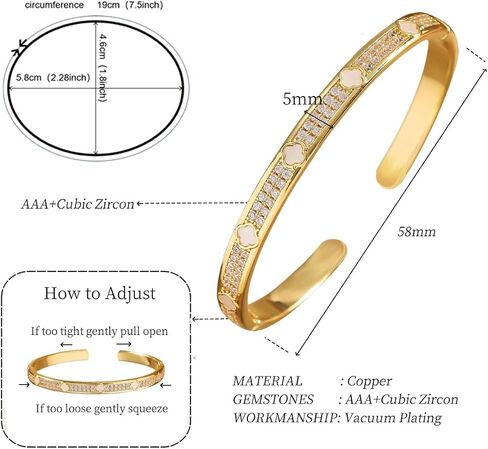 Gold Cuff Bangle Bracelet for Women Personalized Cubic Zirconia Open Bracelets Adjustable Oval Crystal Bangles Bracelets for Her in Saudi Arabia