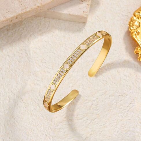 Gold Cuff Bangle Bracelet for Women Personalized Cubic Zirconia Open Bracelets Adjustable Oval Crystal Bangles Bracelets for Her in Saudi Arabia