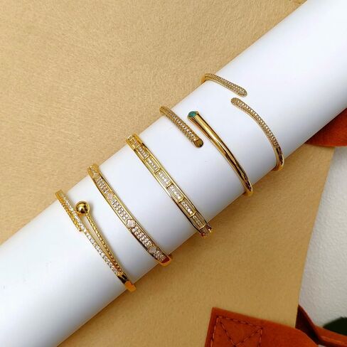 Gold Cuff Bangle Bracelet for Women Personalized Cubic Zirconia Open Bracelets Adjustable Oval Crystal Bangles Bracelets for Her in Saudi Arabia