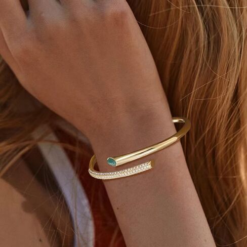 Gold Cuff Bangle Bracelet for Women Personalized Cubic Zirconia Open Bracelets Adjustable Oval Crystal Bangles Bracelets for Her in Saudi Arabia