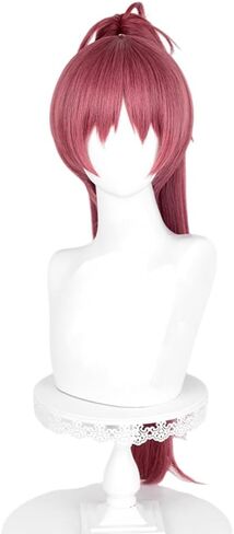 Anime Cosplay Wig Red Hair Wig with Bangs Straight Hair Wig with Long Ponytail Clip Heat Resistant Cosplay Show Wigs for Halloween 75 CM in Kuwait