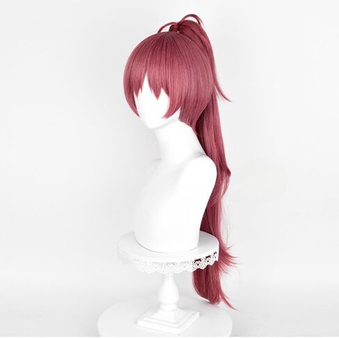 Anime Cosplay Wig Red Hair Wig with Bangs Straight Hair Wig with Long Ponytail Clip Heat Resistant Cosplay Show Wigs for Halloween 75 CM in Kuwait