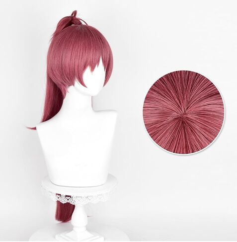 Anime Cosplay Wig Red Hair Wig with Bangs Straight Hair Wig with Long Ponytail Clip Heat Resistant Cosplay Show Wigs for Halloween 75 CM in Kuwait