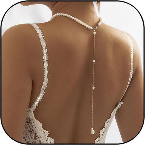 Sexy Back Chain for Women Bridal Wedding Backdrop Necklaces Crystal Pearl Back Necklace for Backless Dress Simple Summer Body Chain Jewelry in Saudi Arabia