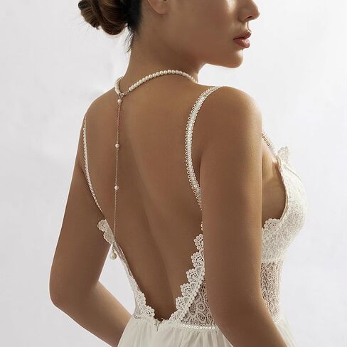 Sexy Back Chain for Women Bridal Wedding Backdrop Necklaces Crystal Pearl Back Necklace for Backless Dress Simple Summer Body Chain Jewelry in Saudi Arabia