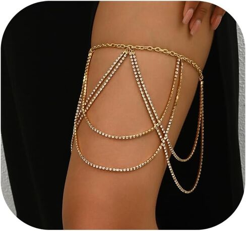 Rhinestone Tassel Thigh Chain Jewelry,Multi-layered Crystal Leg Chain,Sexy Adjustable Rhinestone Layered Thigh Body Chain Jewelry for Women in Saudi Arabia
