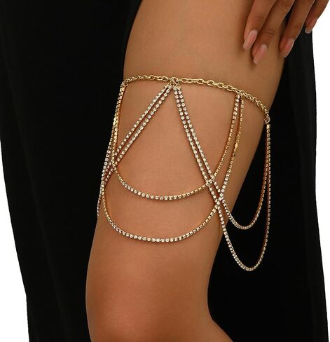 Rhinestone Tassel Thigh Chain Jewelry,Multi-layered Crystal Leg Chain,Sexy Adjustable Rhinestone Layered Thigh Body Chain Jewelry for Women in Saudi Arabia