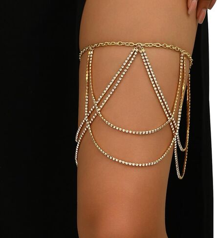 Rhinestone Tassel Thigh Chain Jewelry,Multi-layered Crystal Leg Chain,Sexy Adjustable Rhinestone Layered Thigh Body Chain Jewelry for Women in Saudi Arabia