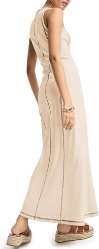 Wenrine Womens Sleeveless T Shirt Dress Summer Contrast Stitch Ribbed Knit Tank Maxi Dresses in Saudi Arabia