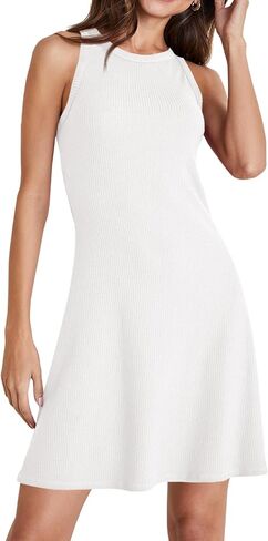 Wenrine Womens Summer Summer Tank Dress Dress مضلع متماسك أكمام in Kuwait