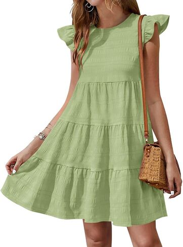 Yousify Summer Dresses for Women 2025 Ruffle Sleeve Mini Babydoll Dress Beach Casual Loose Flowy Dresses Sundress in Saudi Arabia