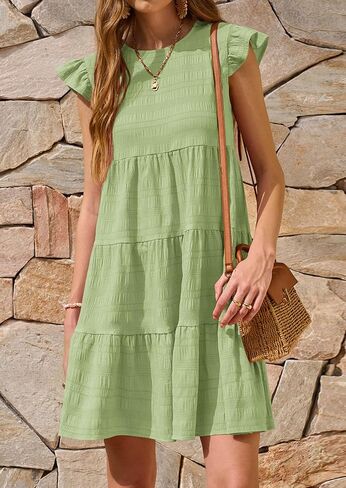 Yousify Summer Dresses for Women 2025 Ruffle Sleeve Mini Babydoll Dress Beach Casual Loose Flowy Dresses Sundress in Saudi Arabia