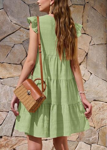 Yousify Summer Dresses for Women 2025 Ruffle Sleeve Mini Babydoll Dress Beach Casual Loose Flowy Dresses Sundress in Saudi Arabia