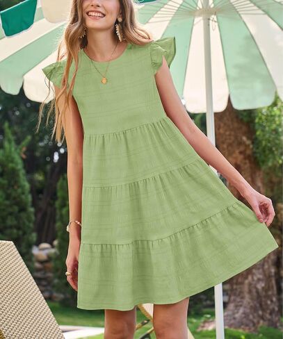 Yousify Summer Dresses for Women 2025 Ruffle Sleeve Mini Babydoll Dress Beach Casual Loose Flowy Dresses Sundress in Saudi Arabia