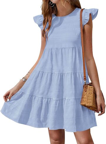 Yousify Summer Dresses for Women 2025 Ruffle Sleeve Mini Babydoll Dress Beach Casual Loose Flowy Dresses Sundress in Saudi Arabia