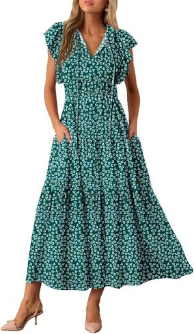 Blencot Womens Floral Maxi Dresses Disual Flowy Boho Dresses Summer Shulk Short in Kuwait