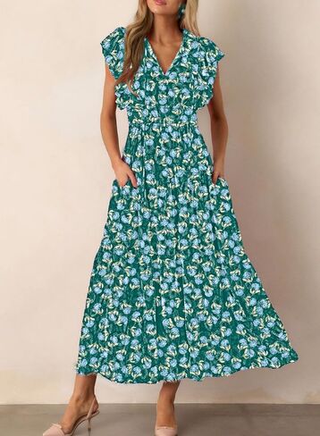 Blencot Womens Floral Maxi Dresses Disual Flowy Boho Dresses Summer Shulk Short in Kuwait