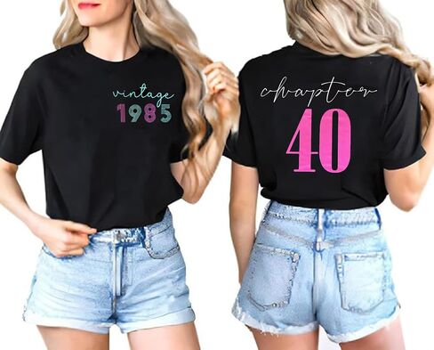 40th Birthday Gift T-Shirt Women Vintage 1985 Birthday Party Shirt Casual Short Sleeve 40 Bday Shirt Tee Tops in Saudi Arabia