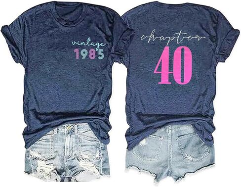 40th Birthday Gift T-Shirt Women Vintage 1985 Birthday Party Shirt Casual Short Sleeve 40 Bday Shirt Tee Tops in Saudi Arabia