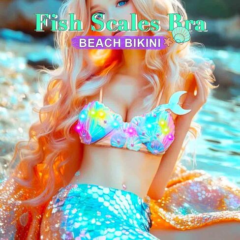 Zoestar Light Up Mermaid Costume Bra Top Flowing LED LED Shell Pearls Bikini Top Sparkly Summer Beach Bra for Women in Kuwait