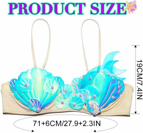 Zoestar Light Up Mermaid Costume Bra Top Flowing LED LED Shell Pearls Bikini Top Sparkly Summer Beach Bra for Women in Kuwait