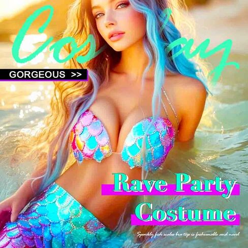 Zoestar Light Up Mermaid Costume Bra Top Flowing LED LED Shell Pearls Bikini Top Sparkly Summer Beach Bra for Women in Kuwait
