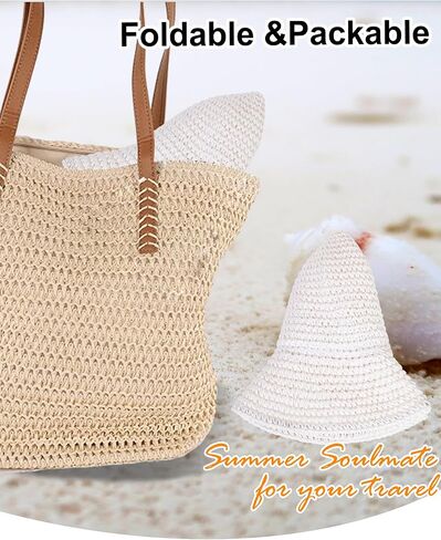 Womens Straw Sun Hat Wide Brim Hand Woven Foldable Beach Bucket Hat for Summer Travel UV Protection UPF 50+ in Saudi Arabia