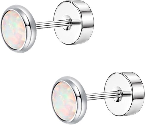 1 Pairs G23 Titanium 20G 3mm/4mm/5mm Blue/White/Purple Created Opal Flat Screw Back Barbell Externally Threaded Piercing Lip Stud Earring Labret Monroe Lip Ring Tragus Cartilage Bar Lehgth 6mm in Saudi Arabia