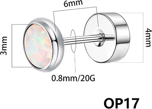 1 Pairs G23 Titanium 20G 3mm/4mm/5mm Blue/White/Purple Created Opal Flat Screw Back Barbell Externally Threaded Piercing Lip Stud Earring Labret Monroe Lip Ring Tragus Cartilage Bar Lehgth 6mm in Saudi Arabia