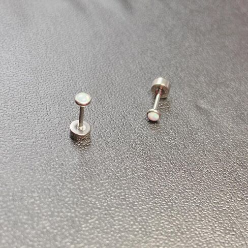 1 Pairs G23 Titanium 20G 3mm/4mm/5mm Blue/White/Purple Created Opal Flat Screw Back Barbell Externally Threaded Piercing Lip Stud Earring Labret Monroe Lip Ring Tragus Cartilage Bar Lehgth 6mm in Saudi Arabia