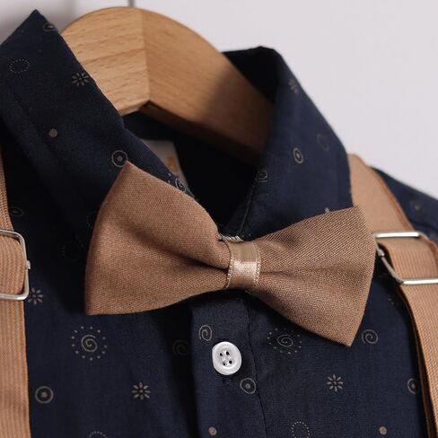 POLLİTO Four-Piece Set for Toddler Boys | Patterned Short-Sleeve Shirt, Bow Tie, Suspenders, and Trousers | Outfits for Boys in Saudi Arabia