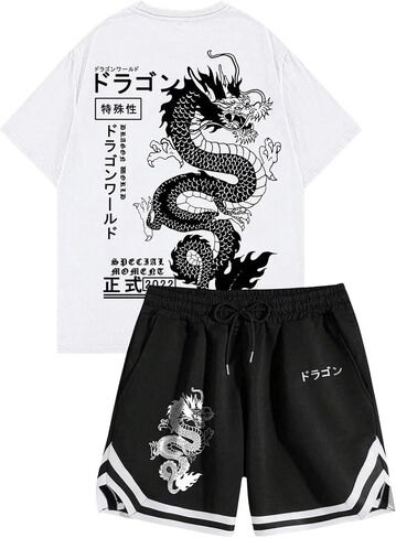 Men's 2 Piece Tracksuit Set Graphic Print Short Sleeve T Shirt and Striped Track Shorts in Saudi Arabia