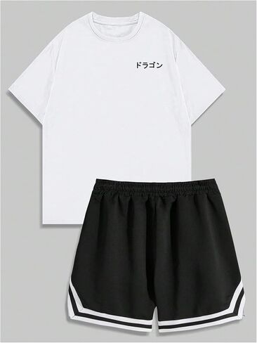 Men's 2 Piece Tracksuit Set Graphic Print Short Sleeve T Shirt and Striped Track Shorts in Saudi Arabia