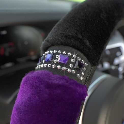 Bling Car Steering Wheel Cover, Fluffy Crystal Rhinestone Vehicle Steer Wheel Protector, Sparkly Diamond Automotive Wheel Cover Adaptable to 14.5-15 Inches, Universal for Most Cars (Purple) in Kuwait