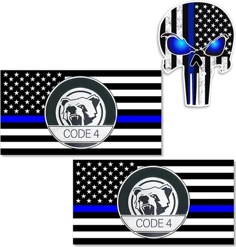 3PCS Thin Blue line Sticker Code 4, Thin Blue Line Skull Decal, Police Support Stickers, American Flag Thin Blue Line Decal, for Cars Trucks Window Laptop in Saudi Arabia