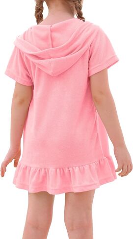 Swim Cover Up Girls Multicolor Short Sleeve Ruffle Bathing Suit Hooded Zip-Up Terry Swimsuit for Toddler Kids in Saudi Arabia