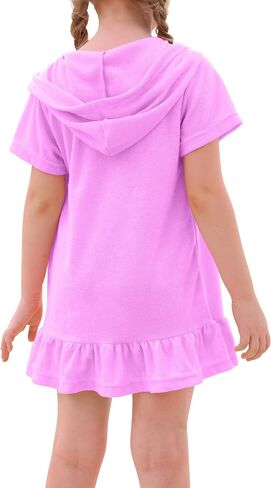 Swim Cover Up Girls Multicolor Short Sleeve Ruffle Bathing Suit Hooded Zip-Up Terry Swimsuit for Toddler Kids in Saudi Arabia