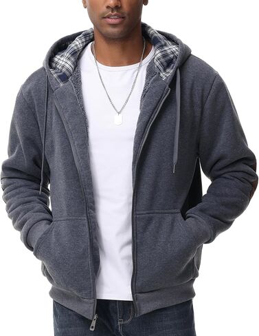 ZITY Mens Flannel Plaid Lined Hoodies Zip Up Heavyweight Sweatshirt Winter Warm Thick Coat in Kuwait