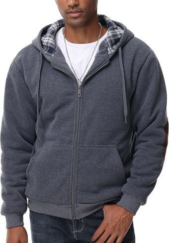 ZITY Mens Flannel Plaid Lined Hoodies Zip Up Heavyweight Sweatshirt Winter Warm Thick Coat in Kuwait