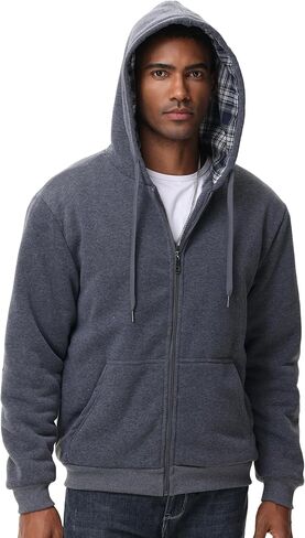 ZITY Mens Flannel Plaid Lined Hoodies Zip Up Heavyweight Sweatshirt Winter Warm Thick Coat in Kuwait