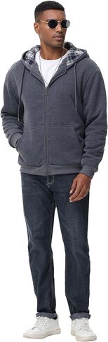 ZITY Mens Flannel Plaid Lined Hoodies Zip Up Heavyweight Sweatshirt Winter Warm Thick Coat in Kuwait