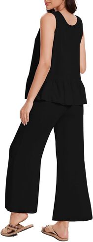 Kisswow Womens Linen Jumpsuits 2 Piece Outfits Summer Sleeveless Tops Matching Wide Leg Pants Woman in Saudi Arabia