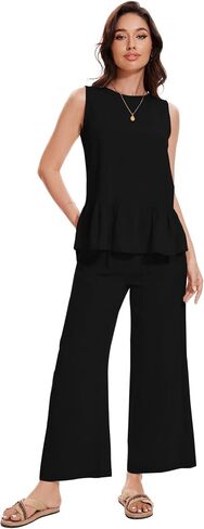 Kisswow Womens Linen Jumpsuits 2 Piece Outfits Summer Sleeveless Tops Matching Wide Leg Pants Woman in Saudi Arabia