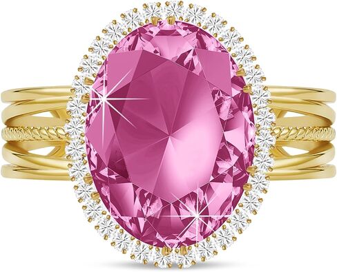 Linawe Birthstone Chunky Adjustable Rings for Women, Gold/Silver/Rose Gold Statement Rings, Imitation Diamond Fake Gemstone Crystal Cocktail Ring, Cubic Zirconia Costume Jewelry in Kuwait