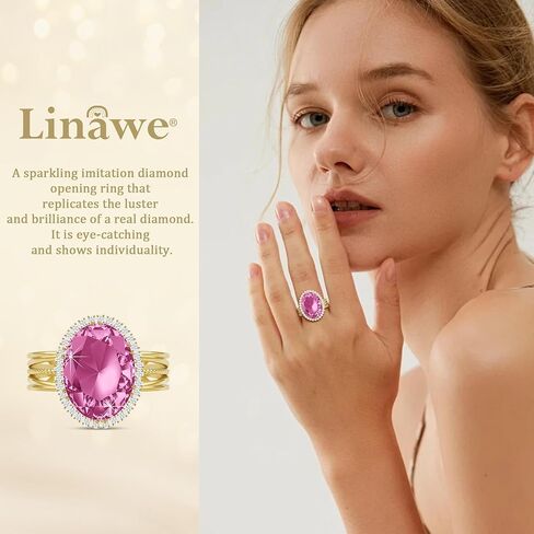 Linawe Birthstone Chunky Adjustable Rings for Women, Gold/Silver/Rose Gold Statement Rings, Imitation Diamond Fake Gemstone Crystal Cocktail Ring, Cubic Zirconia Costume Jewelry in Kuwait
